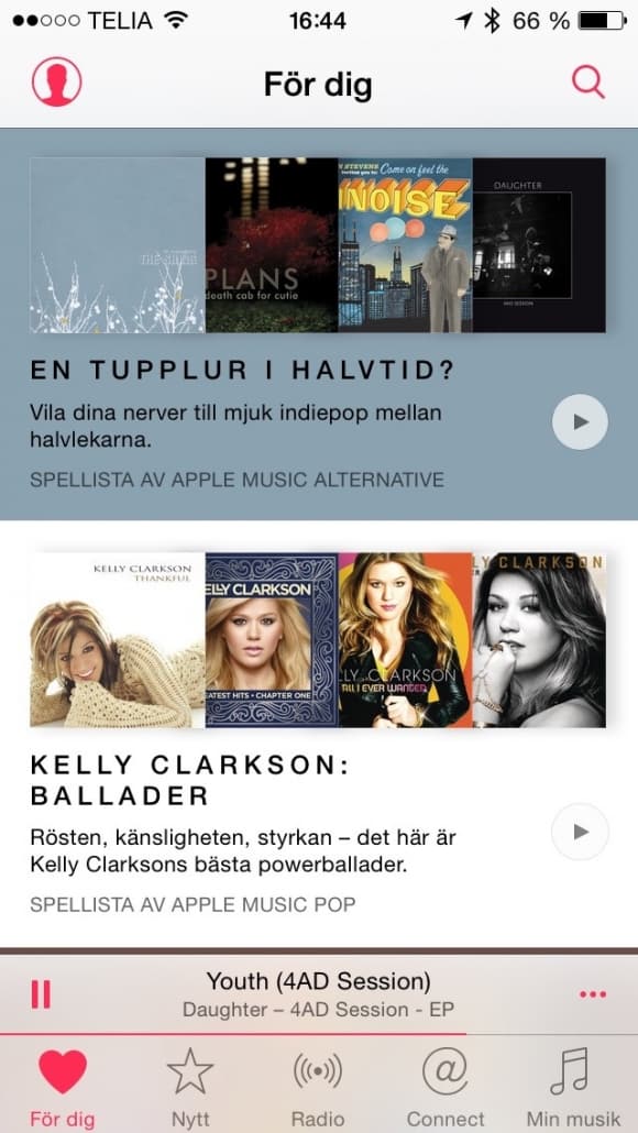 Förslag på spellistor i Apple Music: En tupplur i halvtid överst!